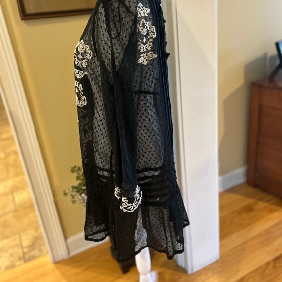 Free People Black Sheer Blouse with White Embroidery - Picture 11 of 13
